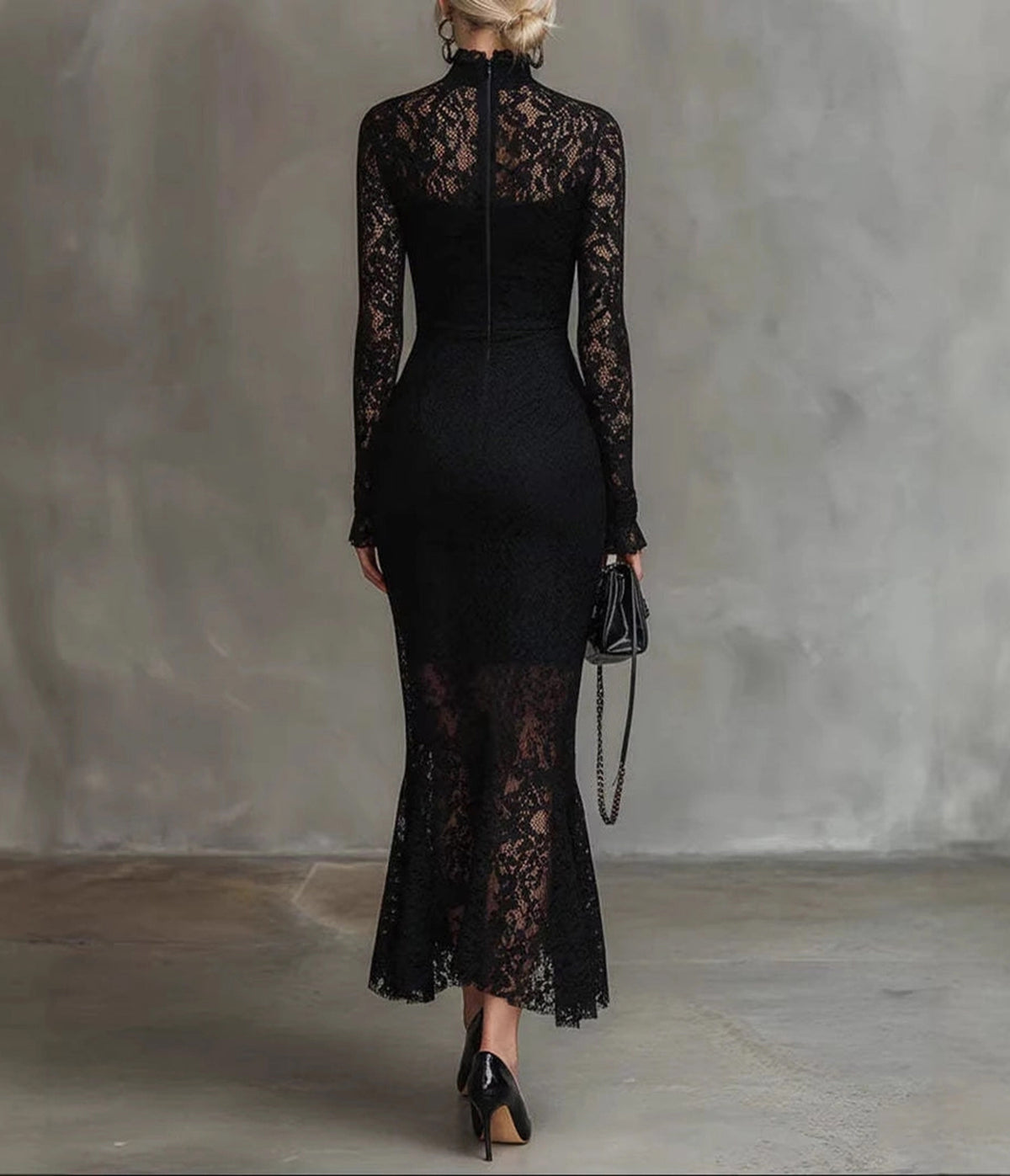 Black Lace Fishtail Maxi Dress