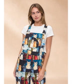 Black & Colorful Cat Print Wide Leg Overalls