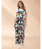 Black & Colorful Cat Print Wide Leg Overalls