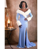 Weasel Wear Icy Blue Velvet & Faux Fur Frosted Affair Gown
