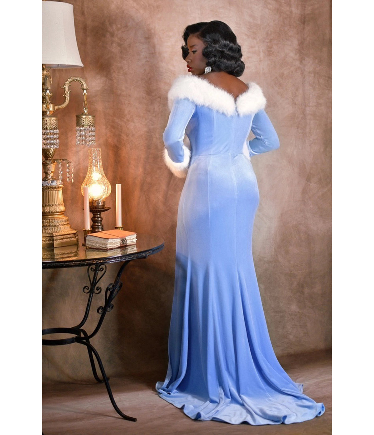 Weasel Wear Icy Blue Velvet & Faux Fur Frosted Affair Gown