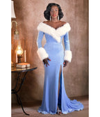 Weasel Wear Icy Blue Velvet & Faux Fur Frosted Affair Gown