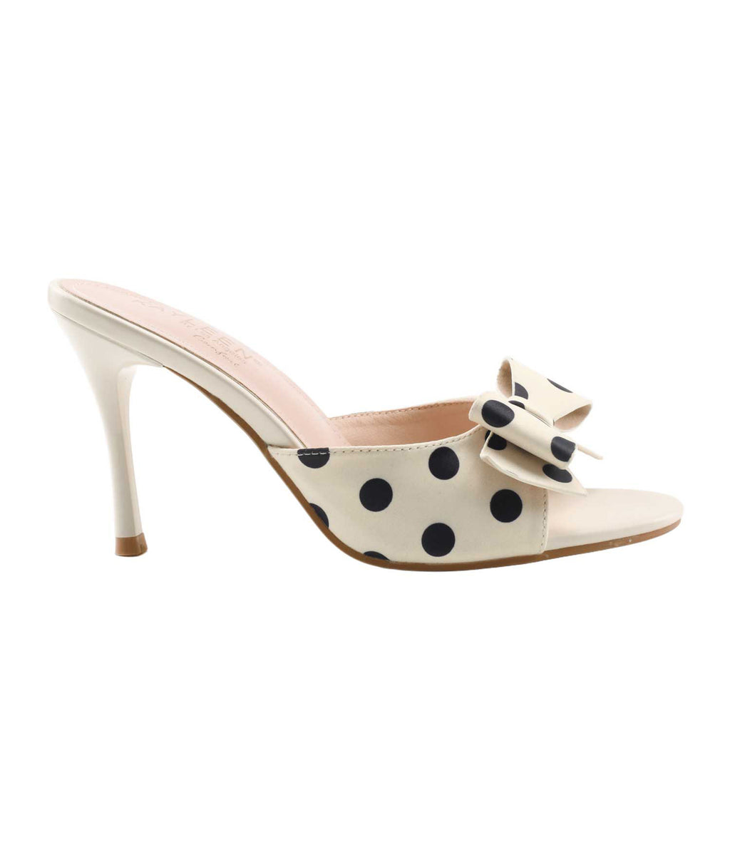 White & Black Polka Dot Peep Toe Mule