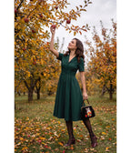 Evergreen Collared Swing Dress
