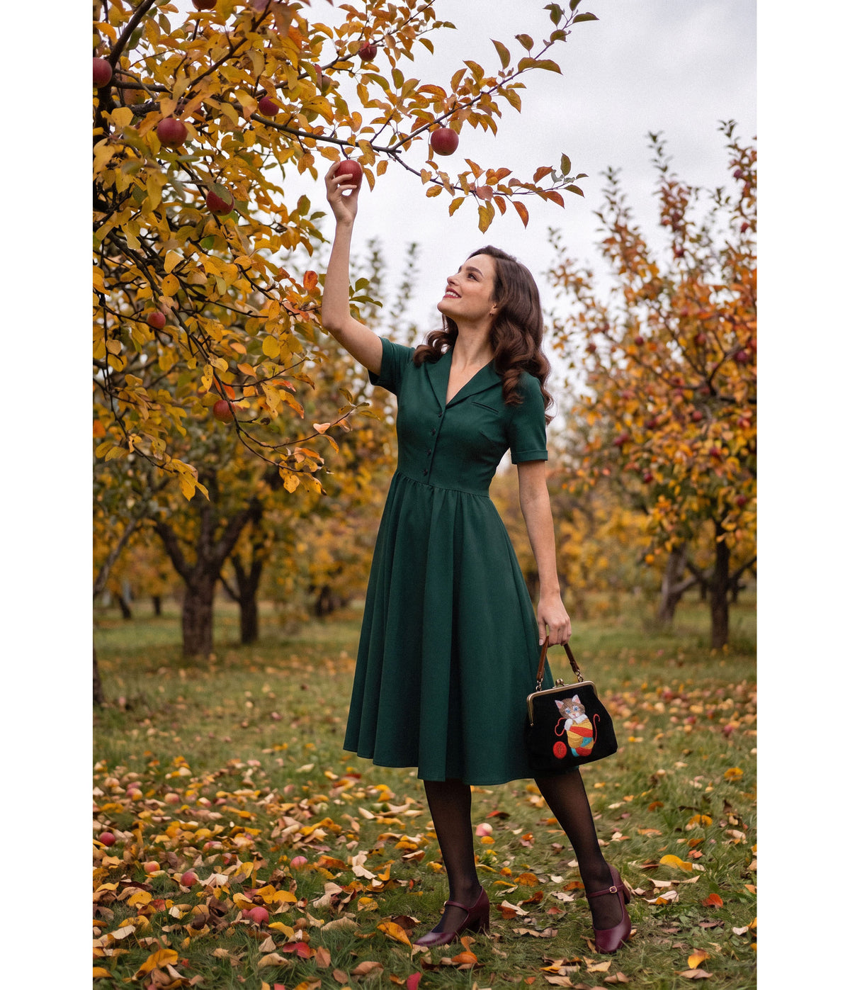 Evergreen Collared Swing Dress