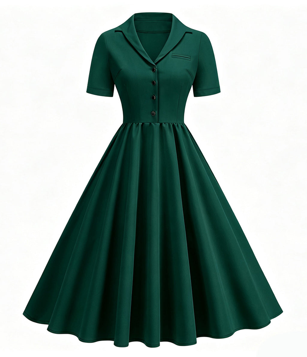 Evergreen Collared Swing Dress