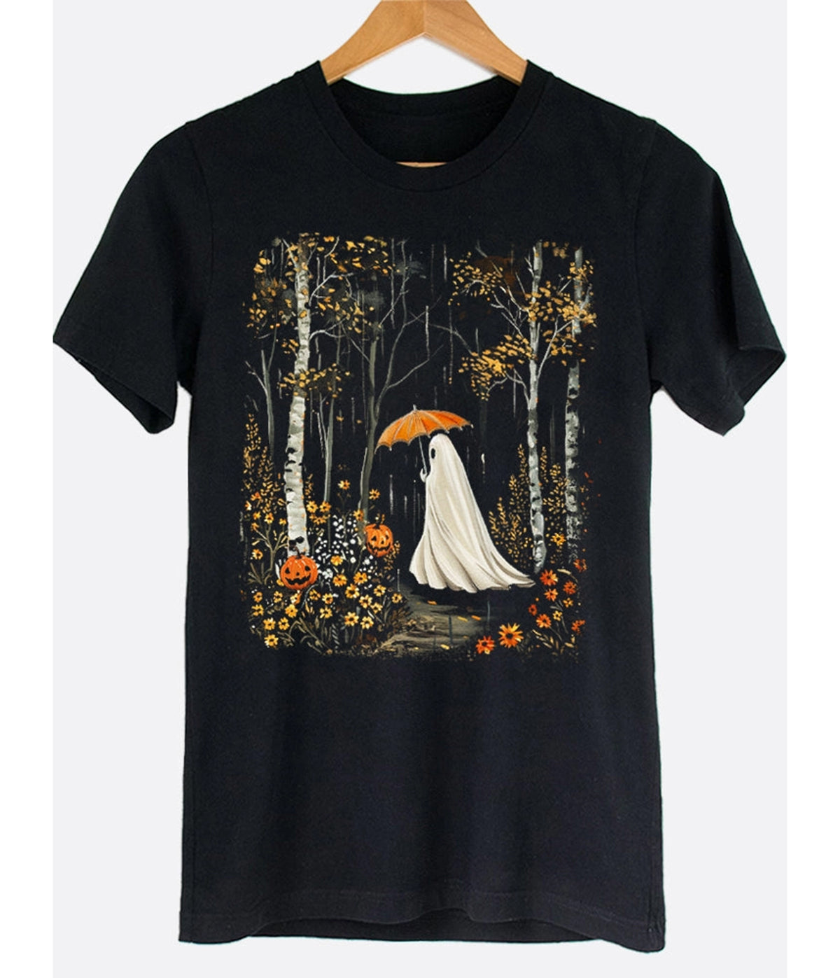 Black Ghost Pumpkin Path Unisex Graphic Tee