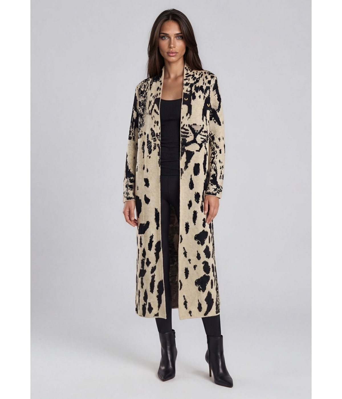 Cream & Black Leopard Long Knit Cardigan