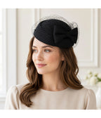 Black Bow Birdcage Veil Pillbox Fascinator Hat