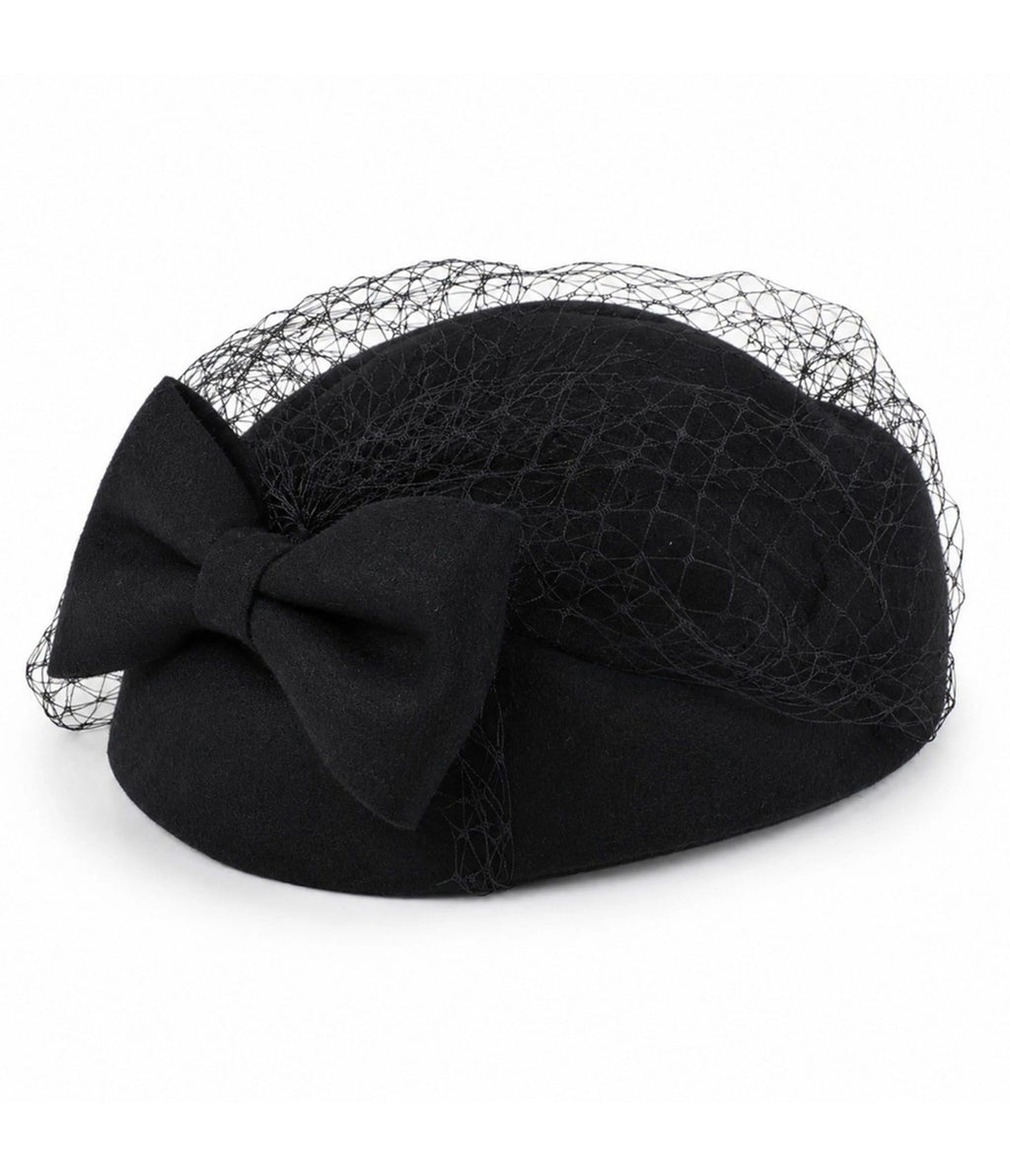 Black Bow Birdcage Veil Pillbox Fascinator Hat