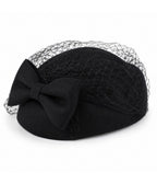 Black Bow Birdcage Veil Pillbox Fascinator Hat