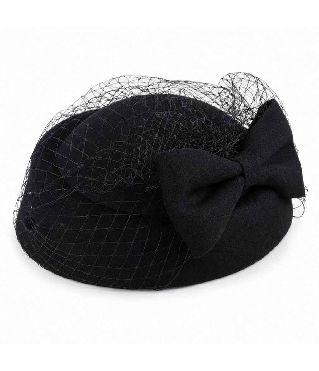 Black Bow Birdcage Veil Pillbox Fascinator Hat