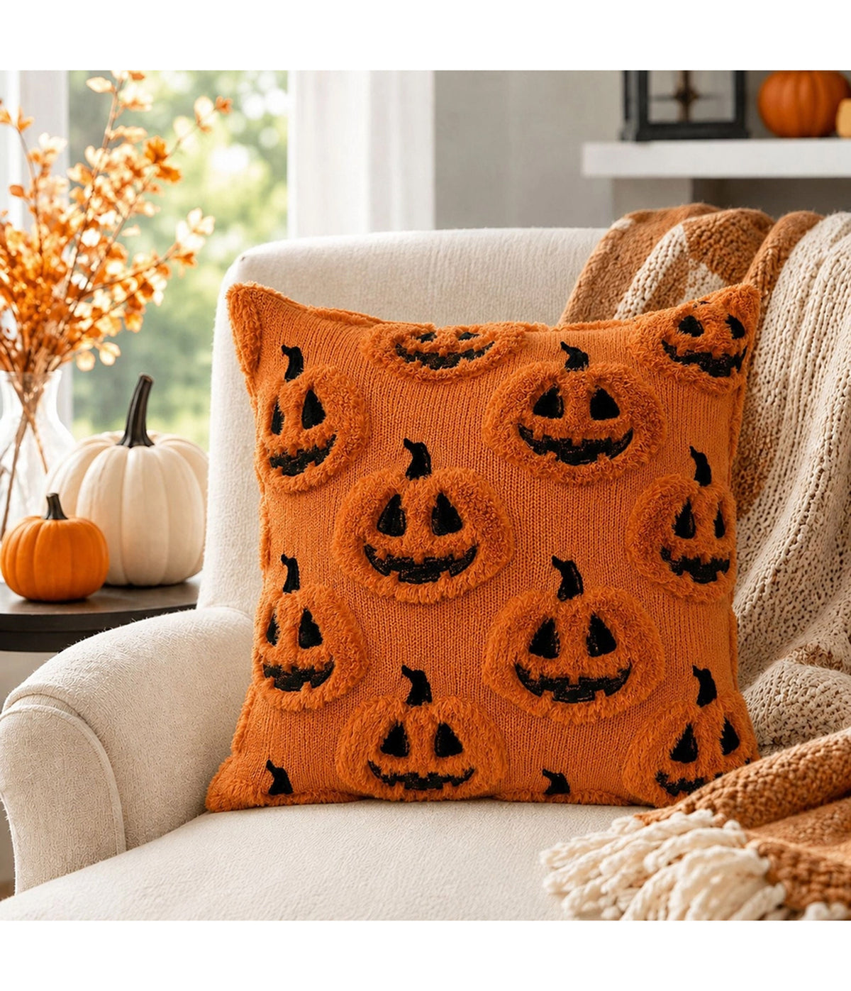 Pumpkin Textured Decorative Throw Pillow Cover