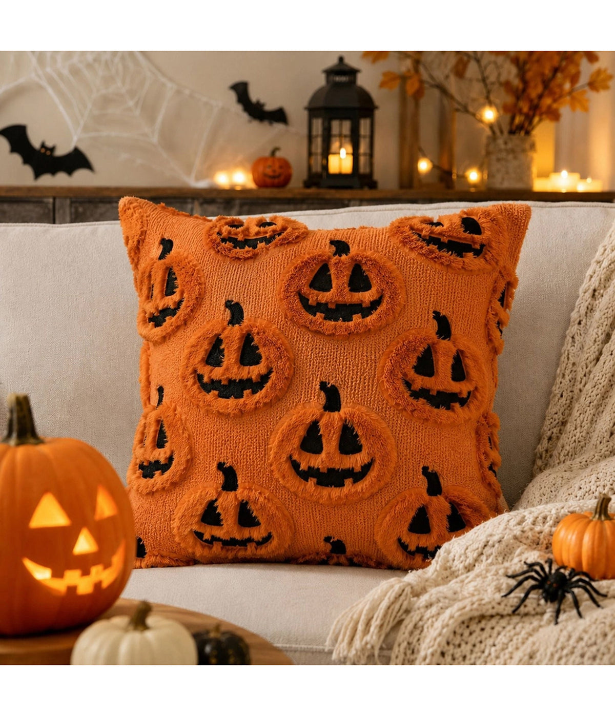 Pumpkin Textured Decorative Throw Pillow Cover