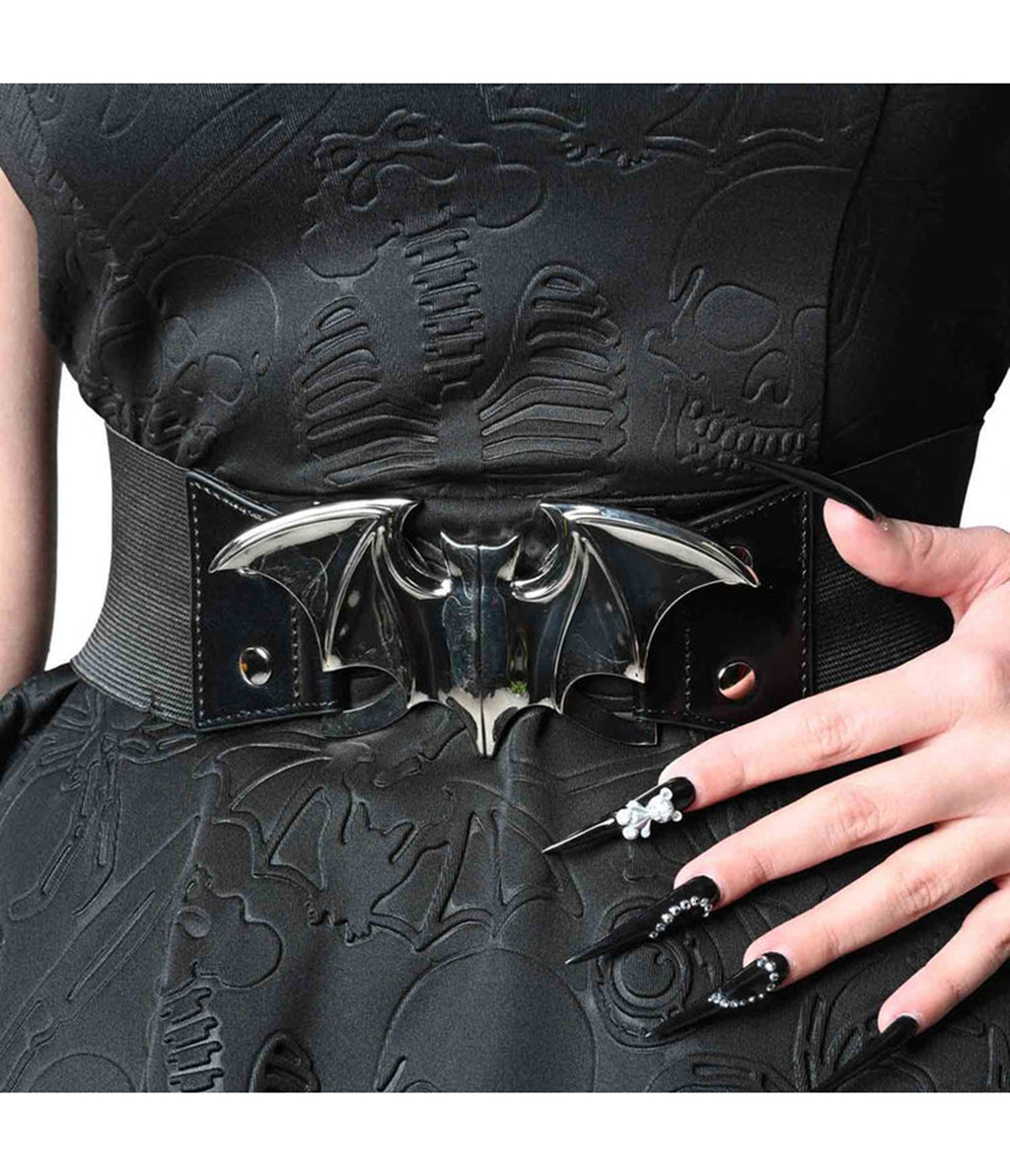 Silver Bat Elastic Cinch Belt