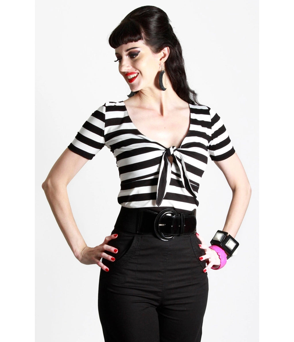Bonsai Kitten Black & White Stripe Audrey Tie Top