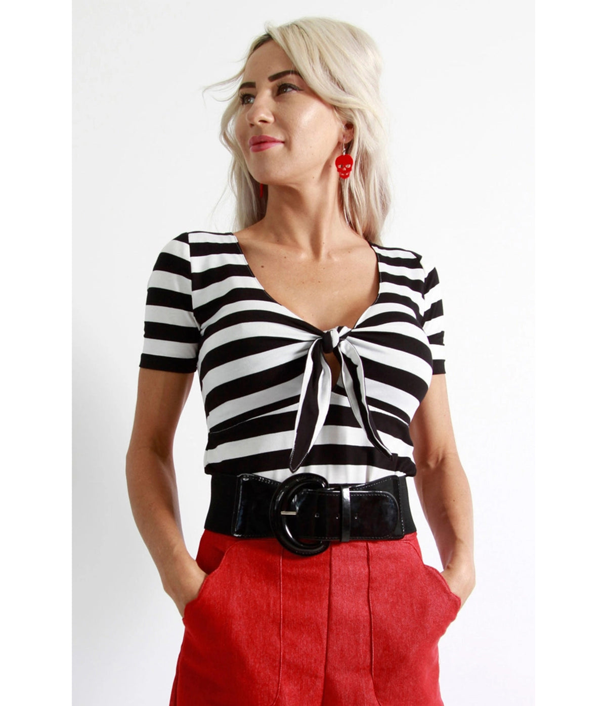 Bonsai Kitten Black & White Stripe Audrey Tie Top