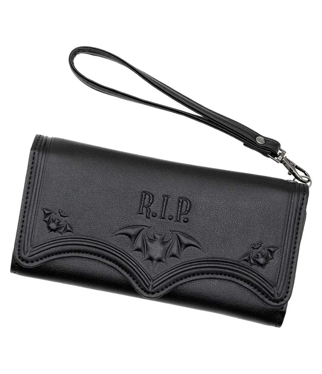 Black R.I.P. Bat Embossed Trifold Wallet