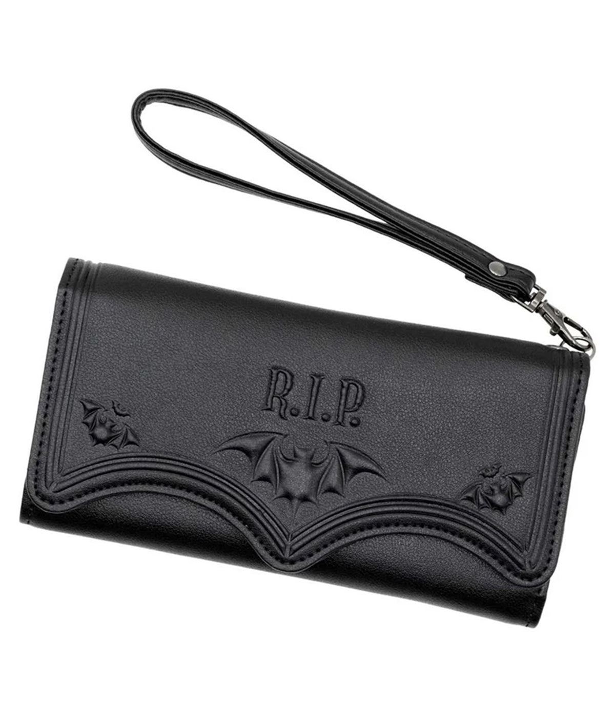 Black R.I.P. Bat Embossed Trifold Wallet