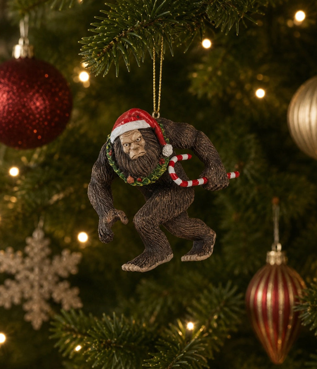 Bigfoot With Candy Cane Ornament