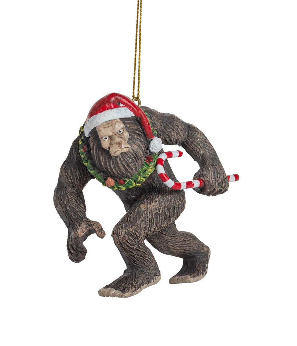 Bigfoot With Candy Cane Ornament