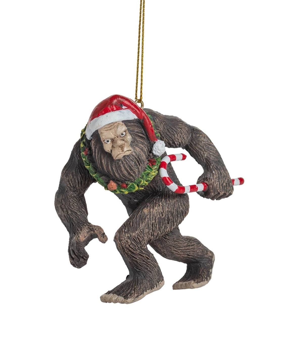 Bigfoot With Candy Cane Ornament