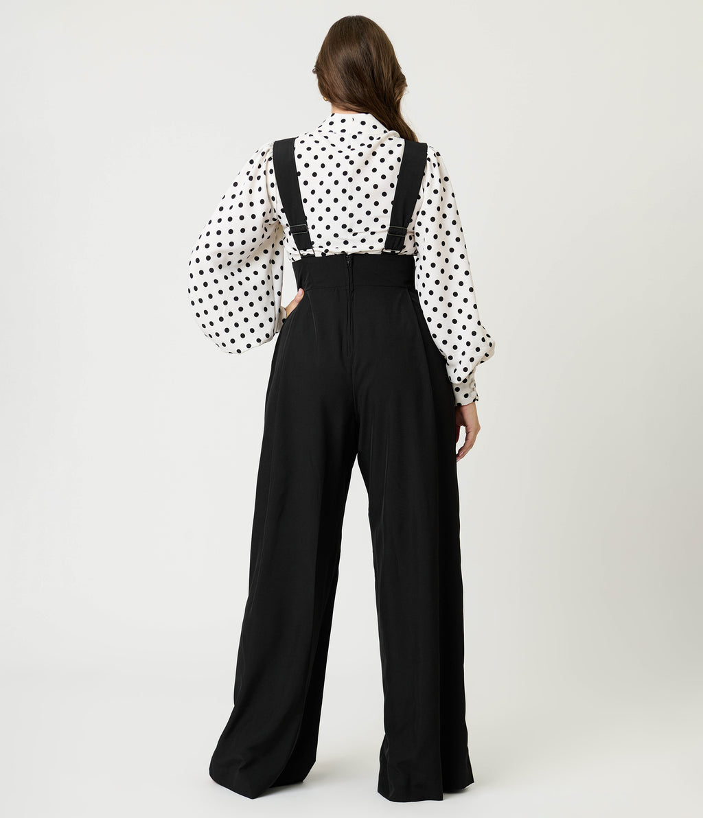 Unique Vintage Black Wide Leg Rochelle Suspender Pants