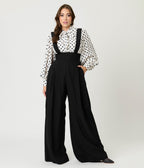 Unique Vintage Black Wide Leg Rochelle Suspender Pants
