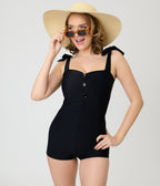 Vintage Style Black Pin-Up Romper Swimsuit