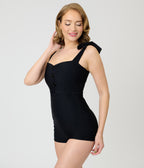 Vintage Style Black Pin-Up Romper Swimsuit