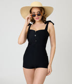 Vintage Style Black Pin-Up Romper Swimsuit