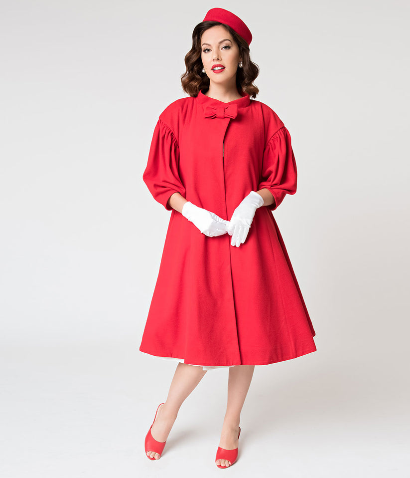 Small 1990s Mod Red Swing Coat Babydoll Winter Outerwear