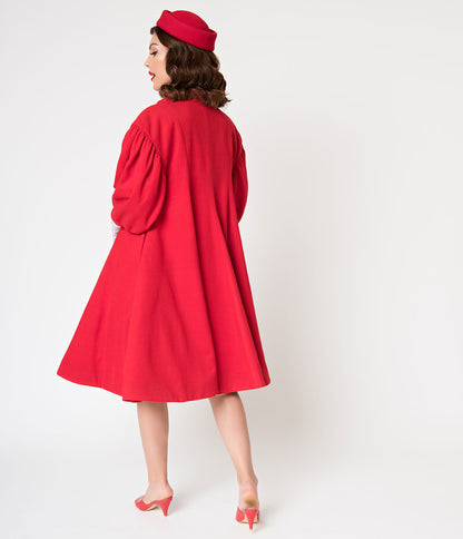 Barbie™ x Unique Vintage 1960s Style Red Flare Swing Coat - Unique Vintage - Womens, TOPS, OUTERWEAR