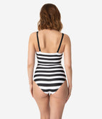 Barbie™ x Unique Vintage Black & White Chevron Stripe One Piece Bathing Suit
