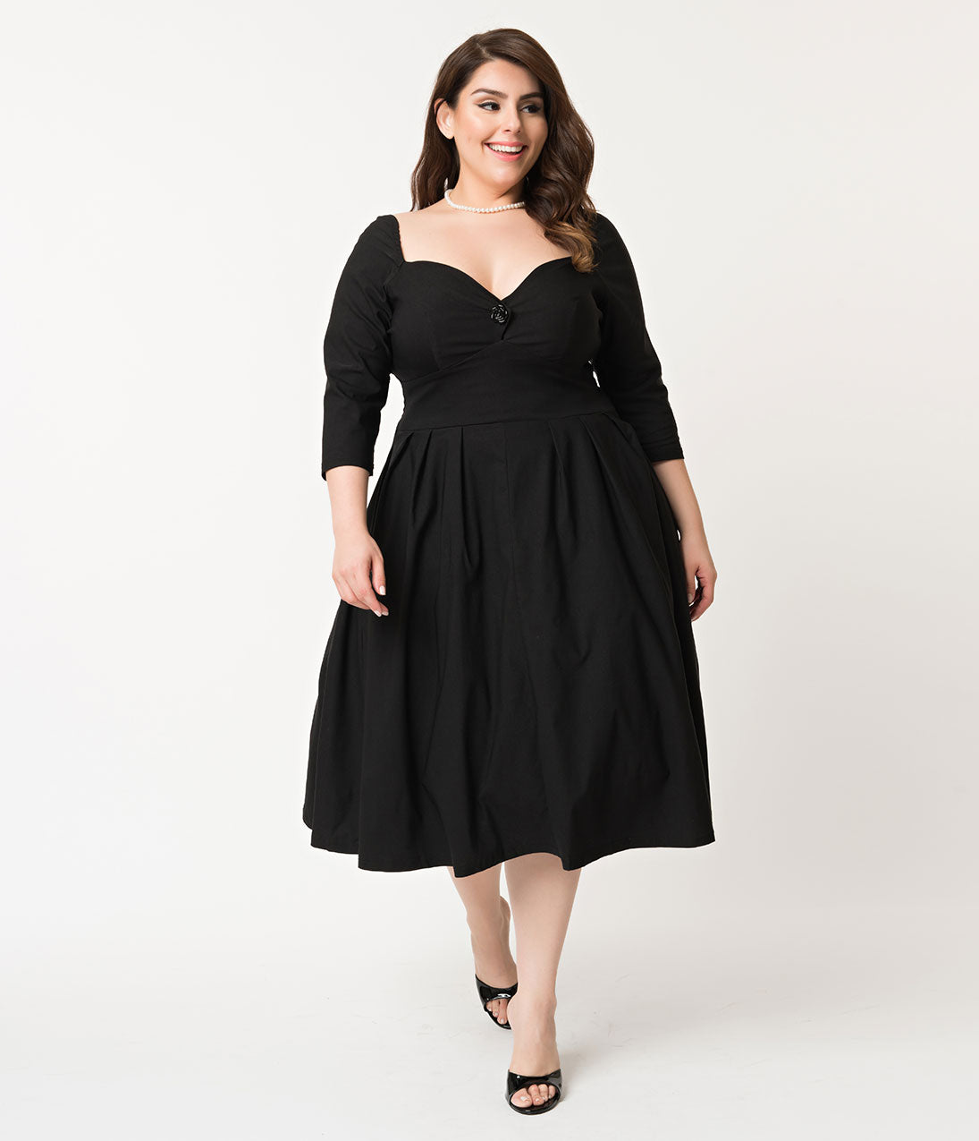 AMERI VINTAGE クルエラドレス マスタ ードS Unique Vintage Plus Size 1950s Black Sweetheart Lamar Swing Dress