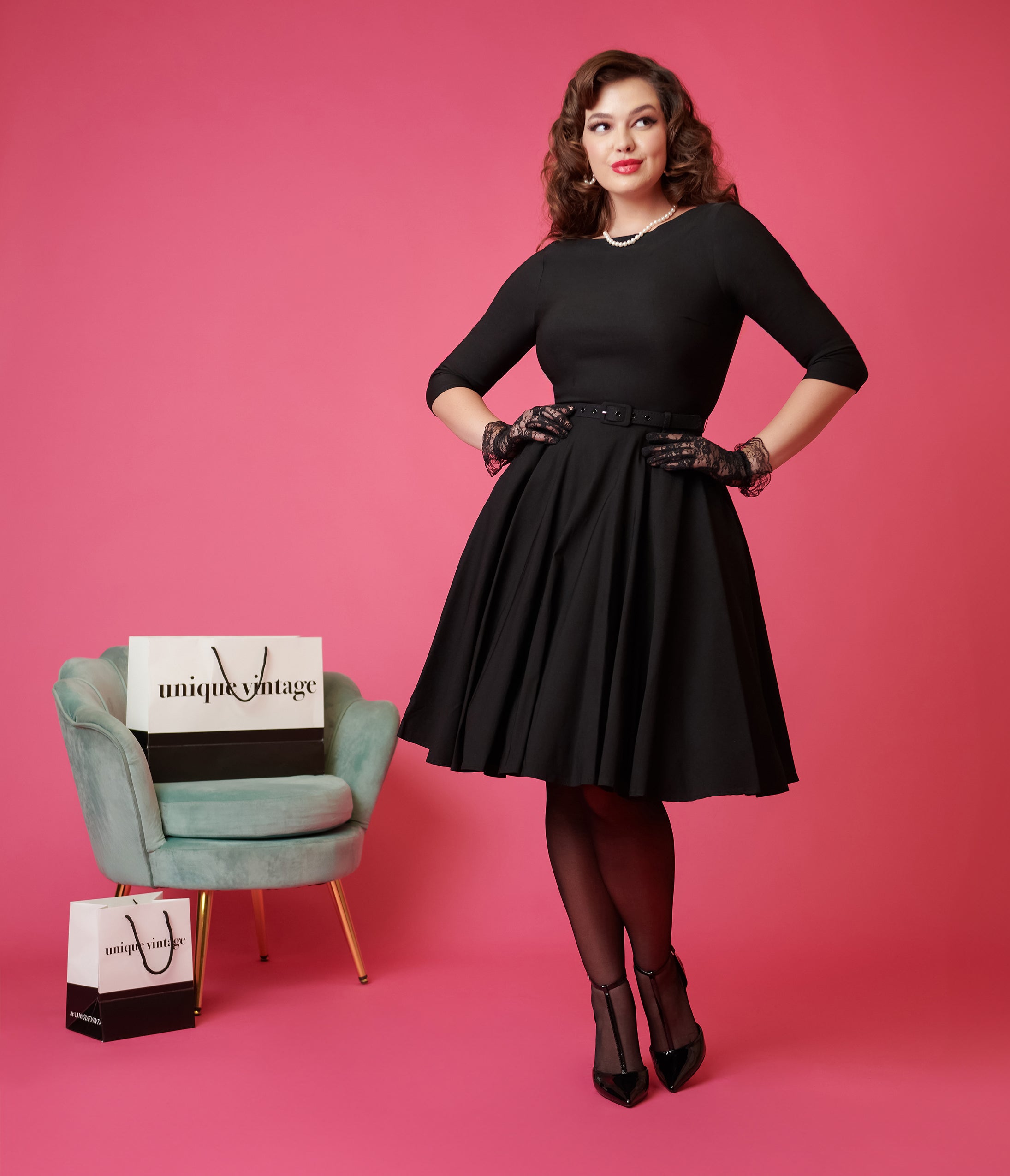Unique Vintage Black Devon Swing Dress