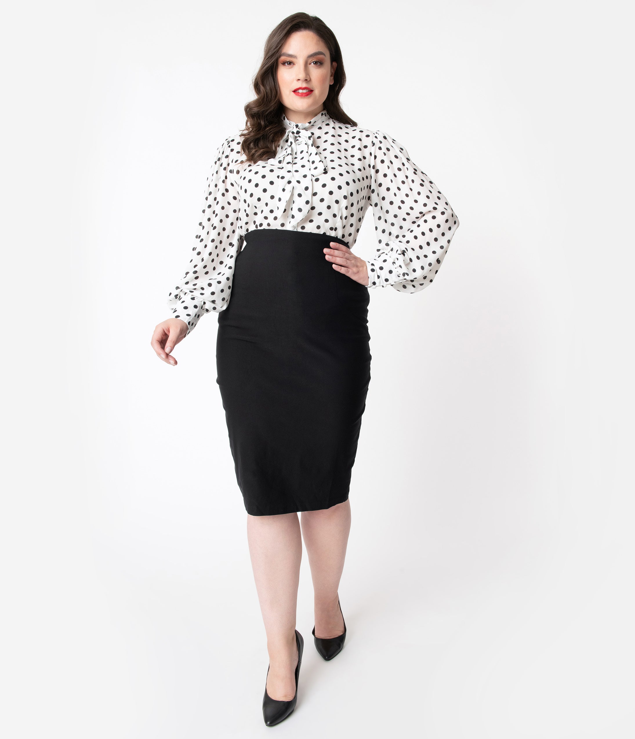 Unique Vintage Plus Size 1950s Black High Waist Tracy Wiggle Skirt