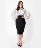 Unique Vintage Plus Size 1950s Black High Waist Tracy Wiggle Skirt
