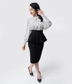 Unique Vintage 1940s Black Stretch Peplum Boulevard Pencil Skirt