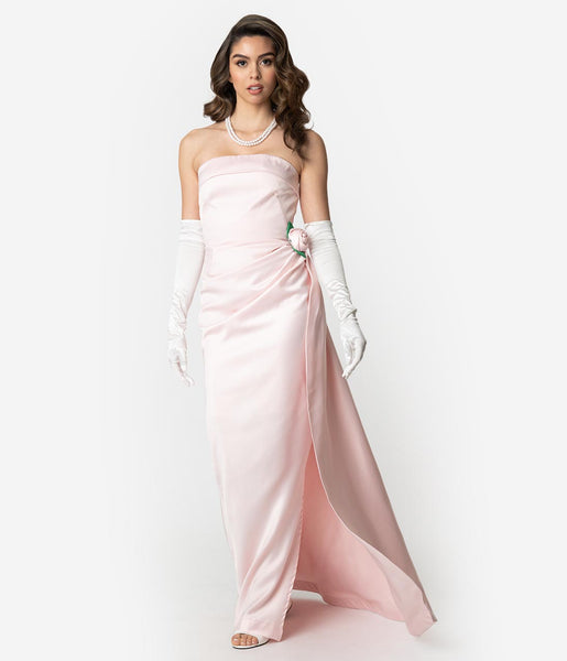 open lace back dress Barbie x Unique Vintage Pink Satin Strapless Enchanted Evening Gown