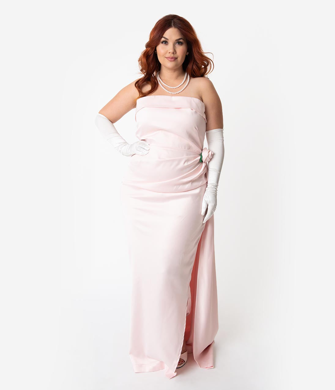 Barbie™ x Unique Vintage Plus Size Pink Satin Strapless Enchanted Evening Gown