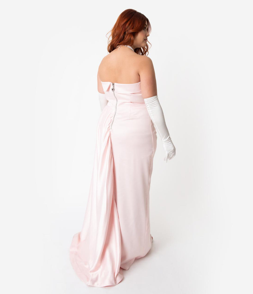 Barbie™ x Unique Vintage Plus Size Pink Satin Strapless Enchanted Evening Gown