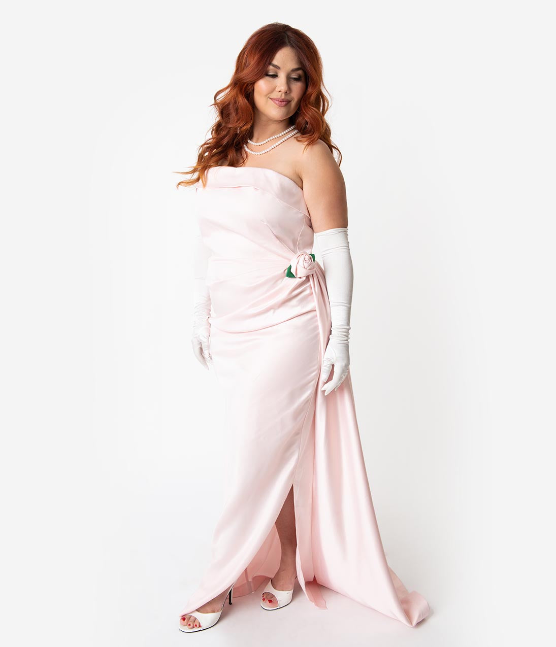 Barbie™ x Unique Vintage Plus Size Pink Satin Strapless Enchanted Evening Gown
