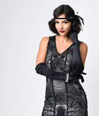 Unique Vintage 1920s Style Black Hand Beaded Fringe Bosley Flapper Dress