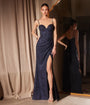 Amoris by Cinderella Divine Navy Glitter Fitted Sleeveless Slit Prom Gown