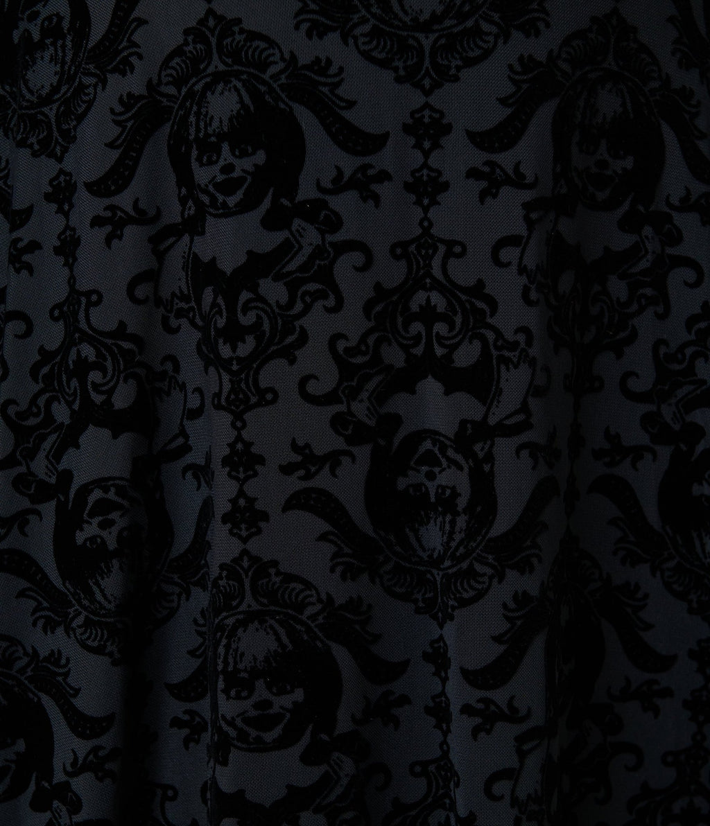 Annabelle x Unique Vintage Plus Size 1970s Black Flocked Leota Swing Dress - Unique Vintage - Womens, DRESSES, SWING