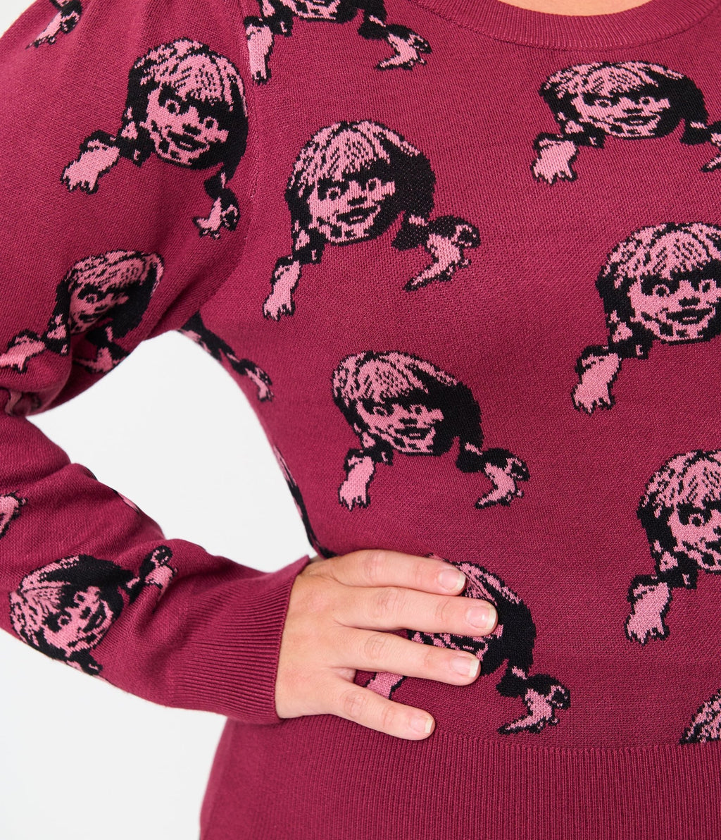 Annabelle x Unique Vintage Plus Size Burgundy Annabelle Long Sleeve Sweater - Unique Vintage - Womens, TOPS, SWEATERS