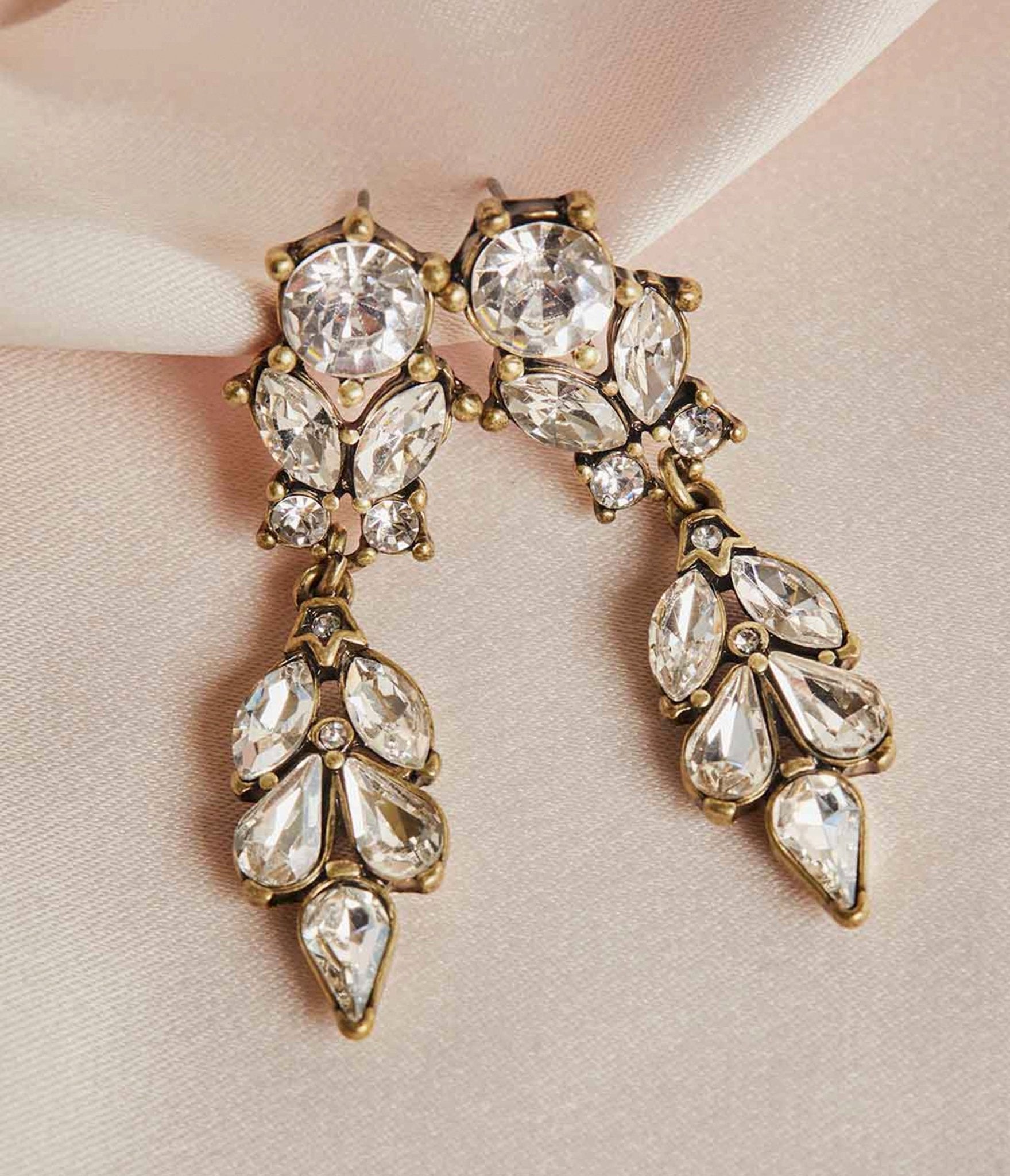 Antique Diamante Crystal Drop Earrings - Unique Vintage - Womens, ACCESSORIES, JEWELRY