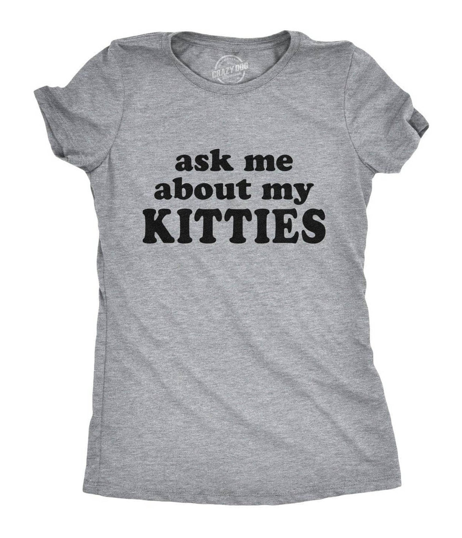 Ask Me About My Kitties Flip Fitted Graphic Tee - Unique Vintage - Womens, GRAPHIC TEES, TEES