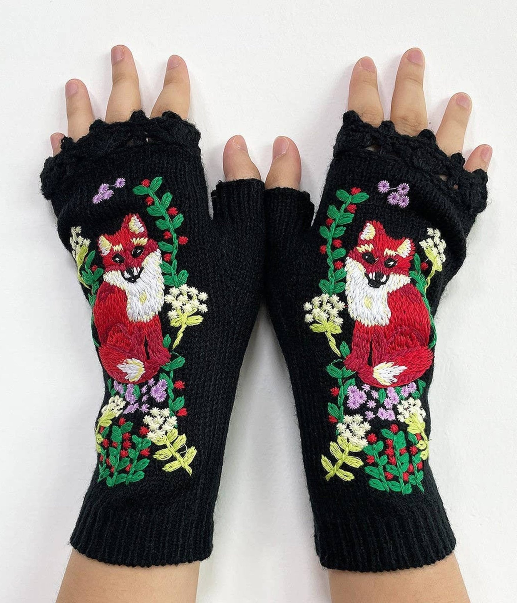 Back Fox Knit Fingerless Gloves - Unique Vintage - Womens, ACCESSORIES, GLOVES/SCARVES